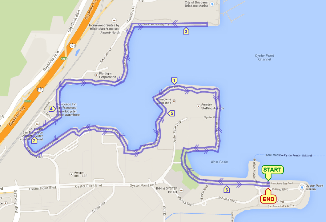 Course Map of Oyster Point 10k
